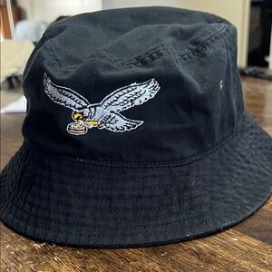 Black Bucket Hat with Embroidered Eagle